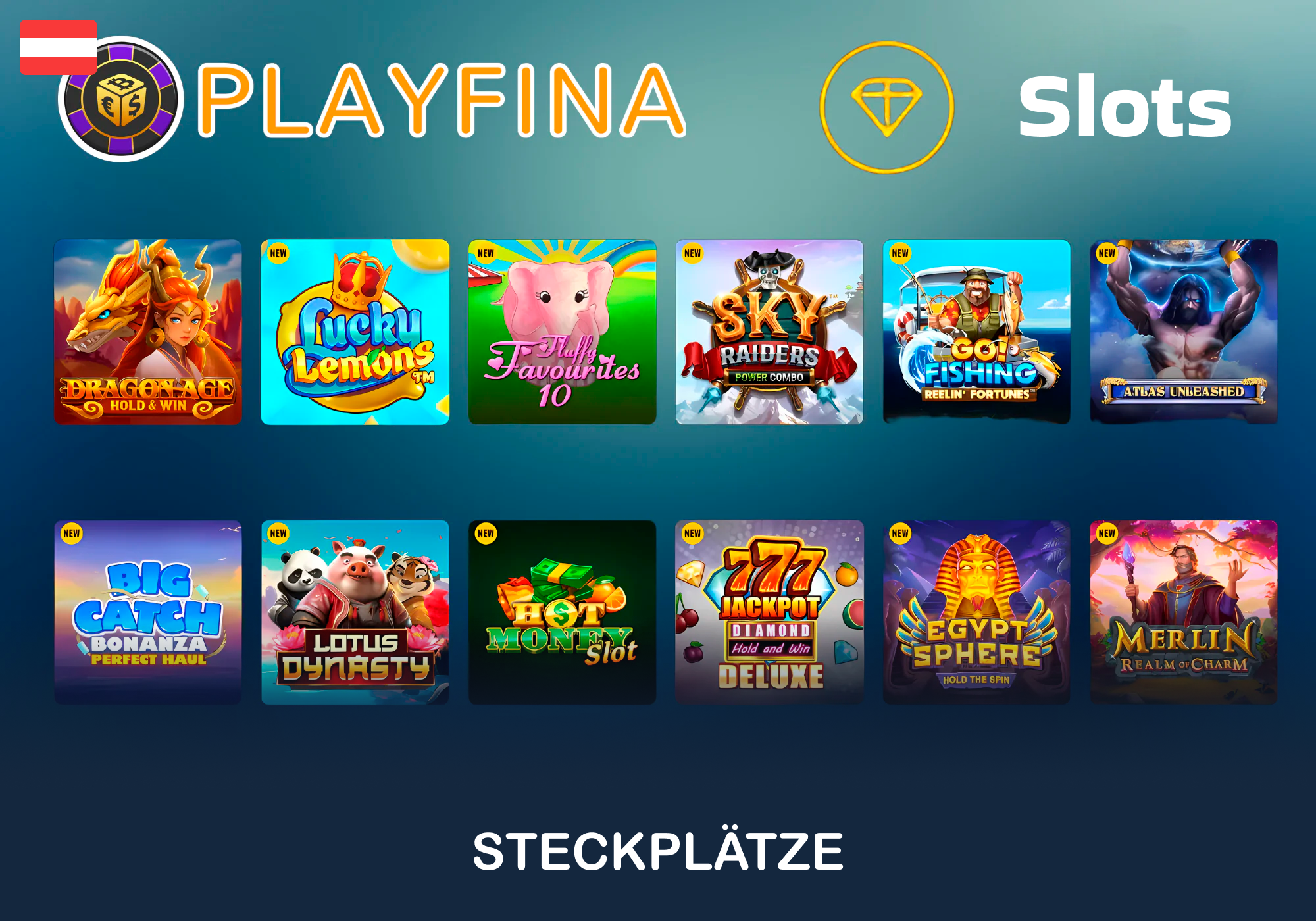 Auswahl an Spielautomaten im Playfina Casino Österreich